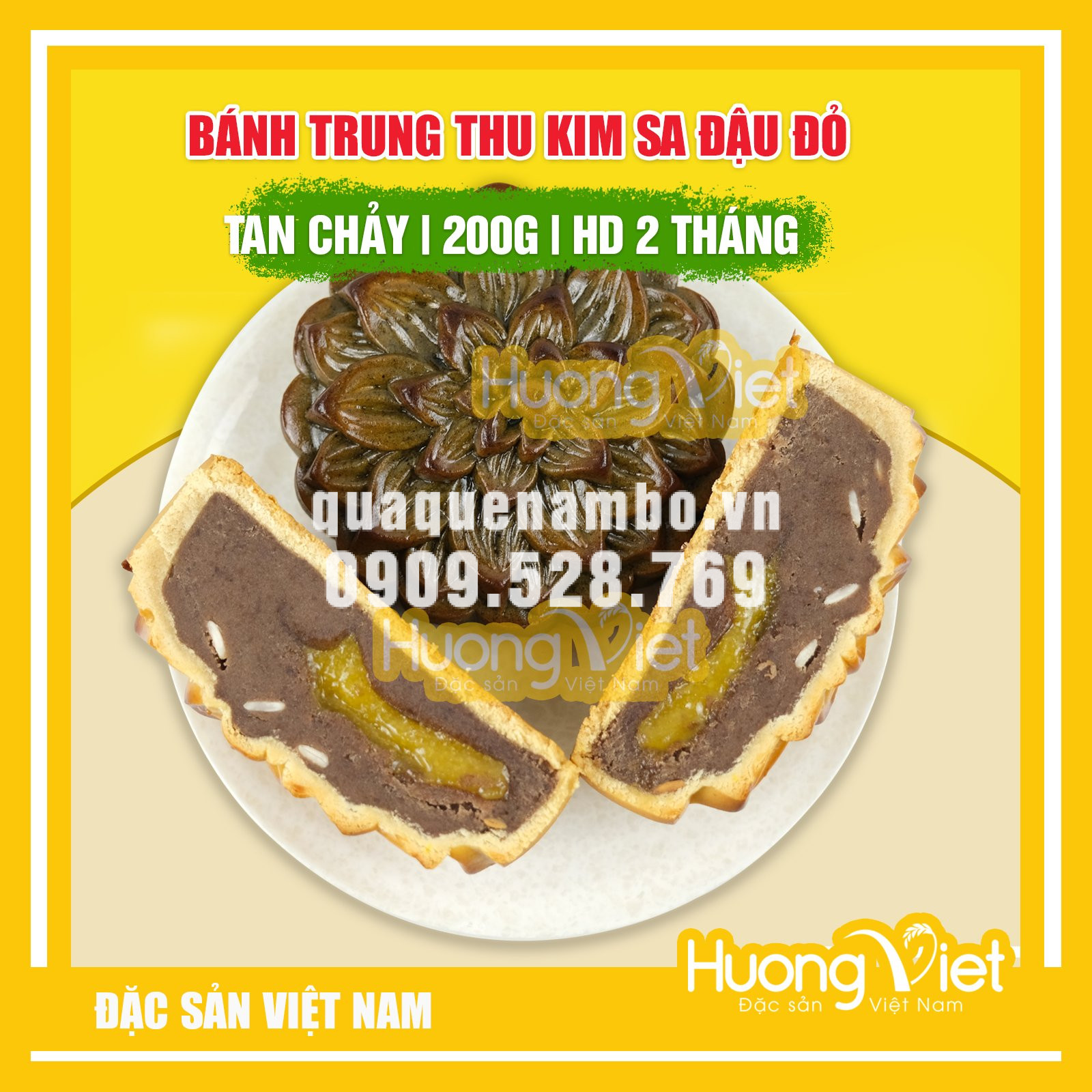 Bánh trung thu kim sa đậu đỏ trứng tan chảy 200g - MS53 Bánh trung thu kim sa đậu đỏ trứng tan chảy 200g - MS53