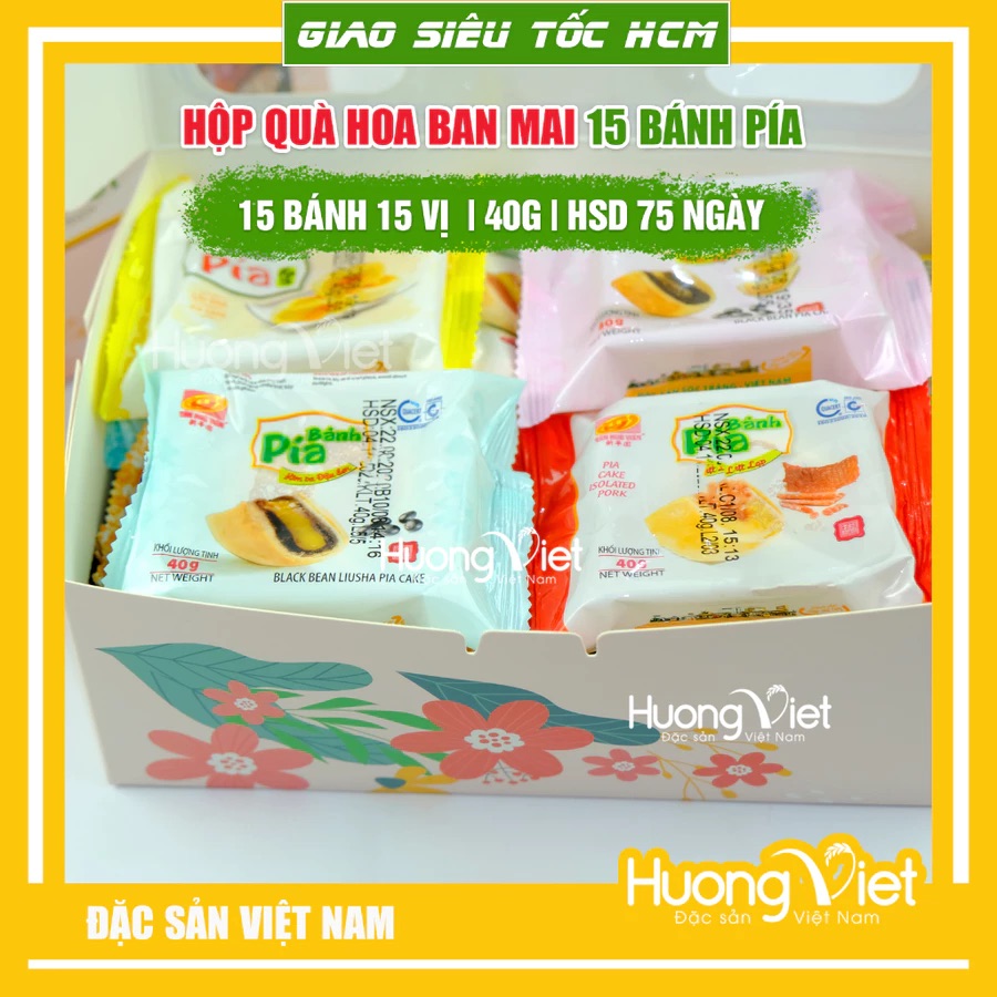Hộp quà Bánh Pía Hoa Ban Mai 15 vị Tân Huê Viên Hộp quà Bánh Pía Hoa Ban Mai 15 vị Tân Huê Viên
