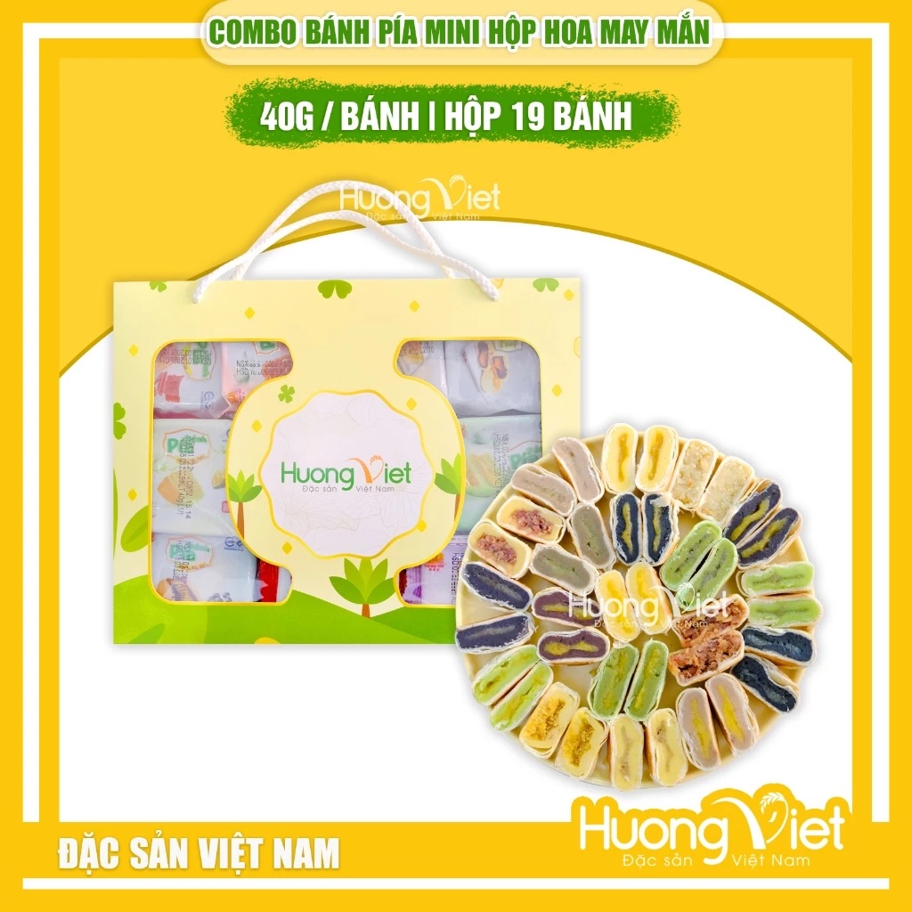 Hộp quà Hoa May Mắn 19 vị bánh pía mini Tân Huê Viên Hộp quà Hoa May Mắn 19 vị bánh pía mini Tân Huê Viên