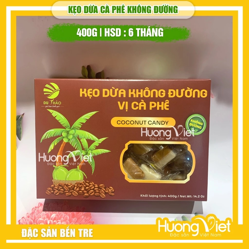 Kẹo Dừa Không Đường Nguyên Chất Du Thảo Hộp 400g