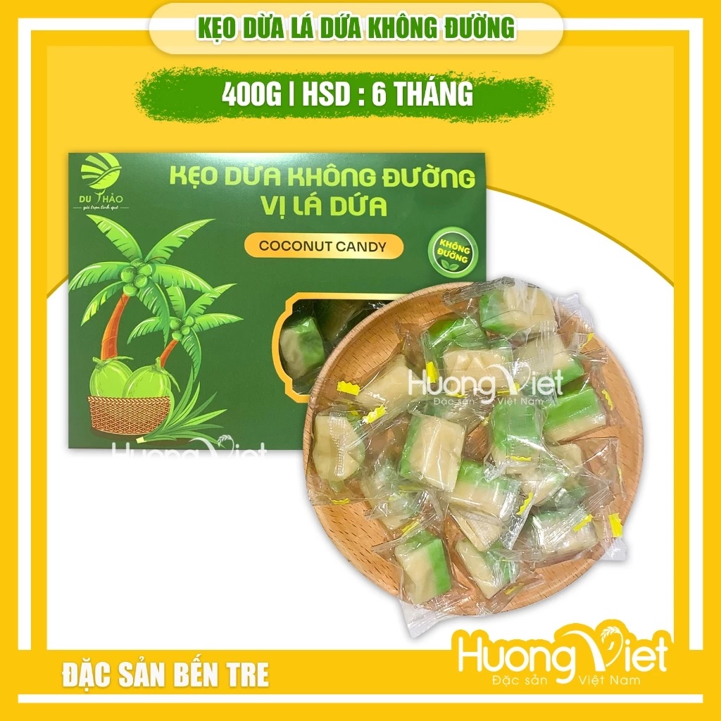 Kẹo Dừa Không Đường Nguyên Chất Du Thảo Hộp 400g