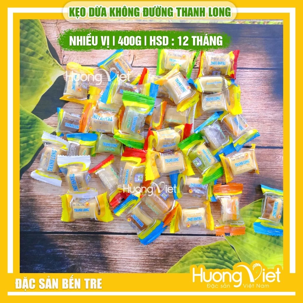Kẹo dừa Thanh Long không đường nhiều vị 400g