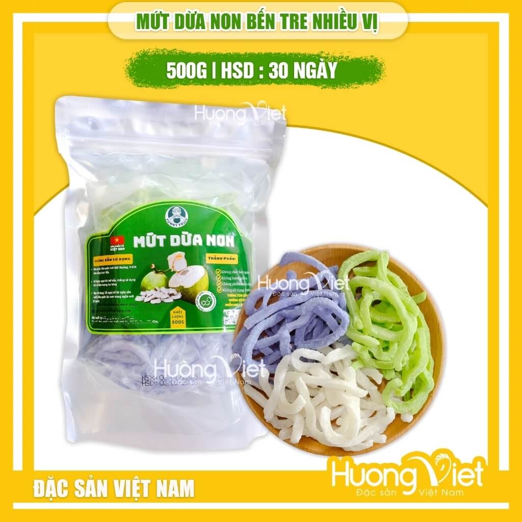 Mứt Dừa Non Dẻo Mix Vị túi 500g