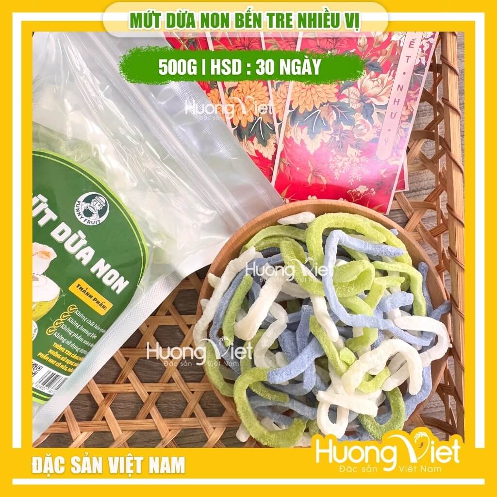 Mứt Dừa Non Dẻo Mix Vị túi 500g 