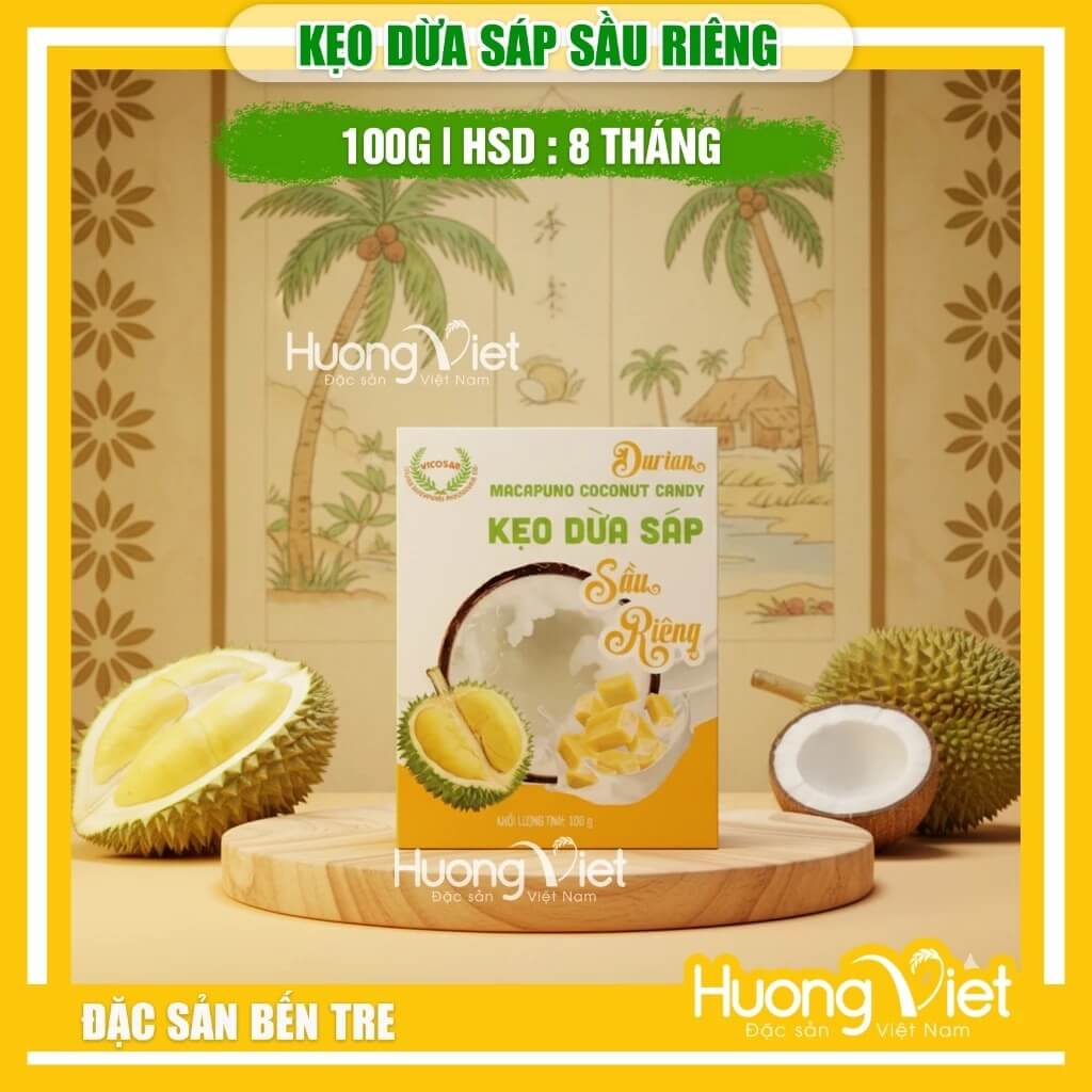 Kẹo Dừa Sáp Sầu Riêng VICOSAP 100g Kẹo Dừa Sáp Sầu Riêng VICOSAP 100g