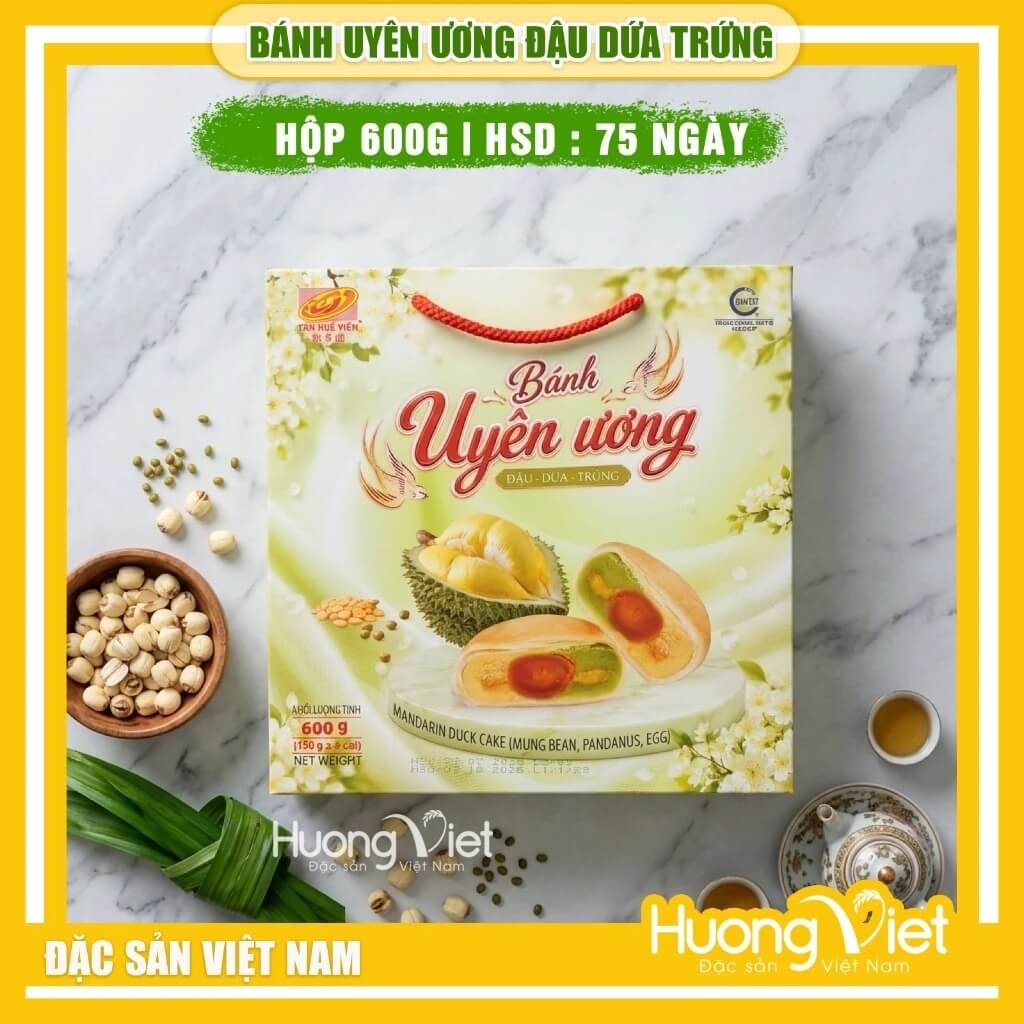 Bánh Pía Uyên Ương Đậu Dứa Trứng Tân Huê Viên hộp 600g Bánh Pía Uyên Ương Đậu Dứa Trứng Tân Huê Viên hộp 600g