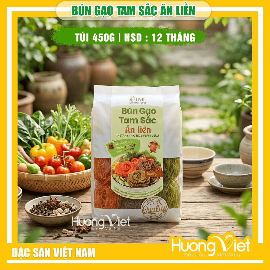 Bún Gạo Rau Củ Tam Sắc Tâm Minh túi 450g Bún Gạo Rau Củ Tam Sắc Tâm Minh túi 450g