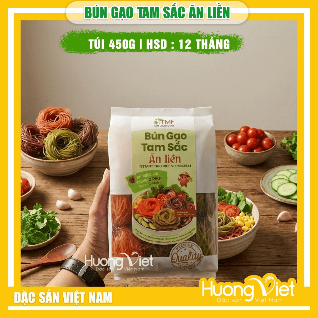 Bún Gạo Rau Củ Tam Sắc Tâm Minh túi 450g Bún Gạo Rau Củ Tam Sắc Tâm Minh túi 450g