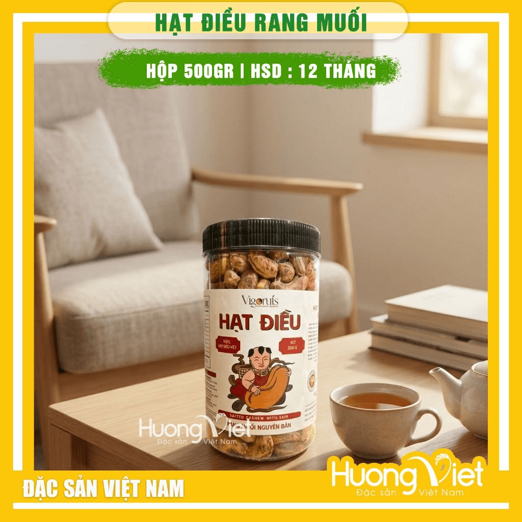 Hạt Điều Rang Muối hộp 500g Hạt Điều Rang Muối hộp 500g