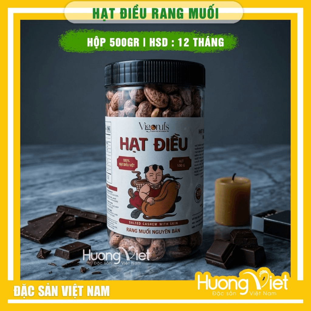 Hạt Điều Rang Muối hộp 500g Hạt Điều Rang Muối hộp 500g