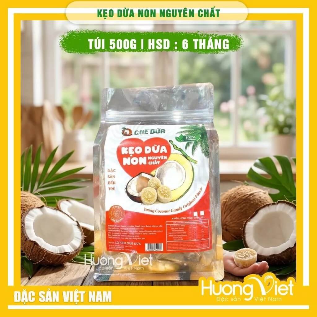 Kẹo Dừa Non Truyền Thống Quê Dừa túi 500g Kẹo Dừa Non Truyền Thống Quê Dừa túi 500g